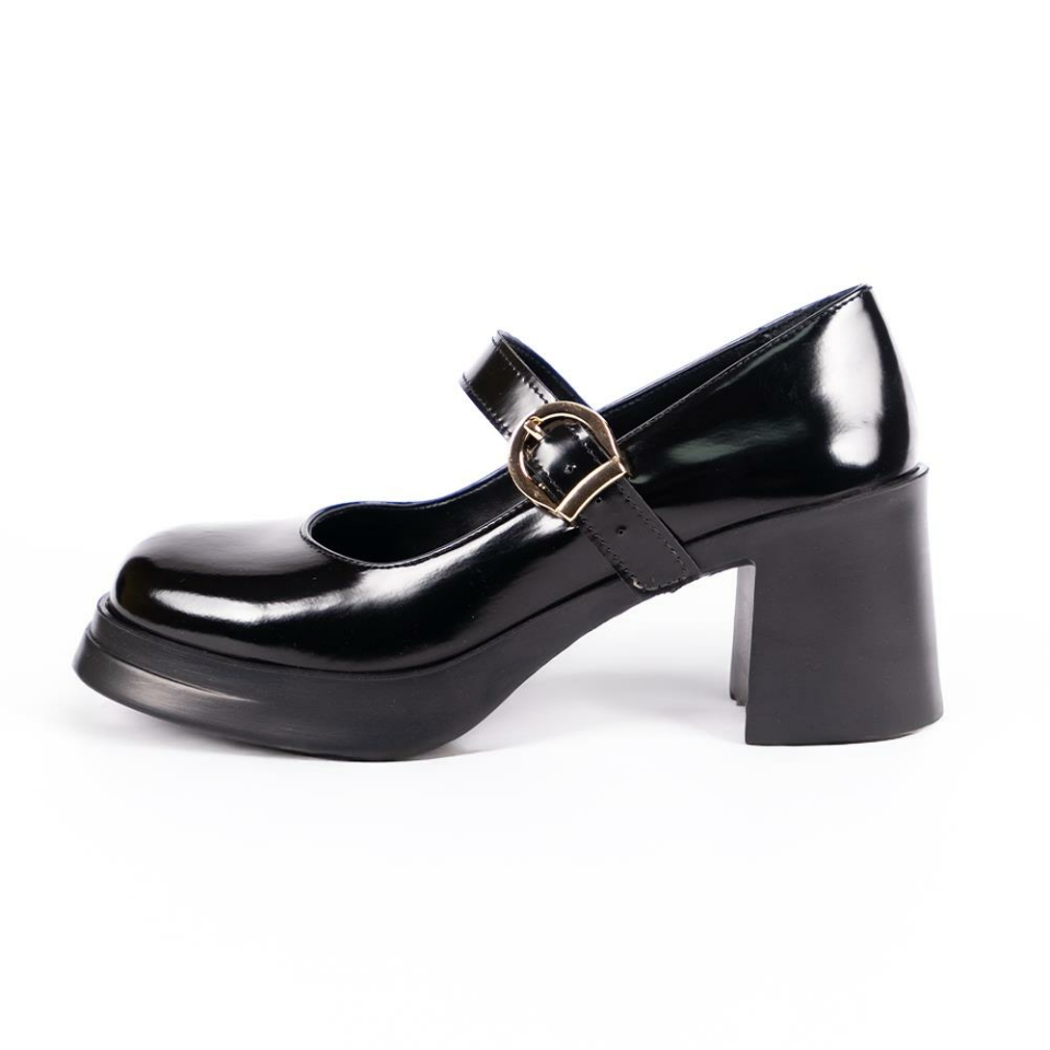 590 Kadın Vegan Topuklu Ayakkabı (7cm) Siyah Rugan - 40