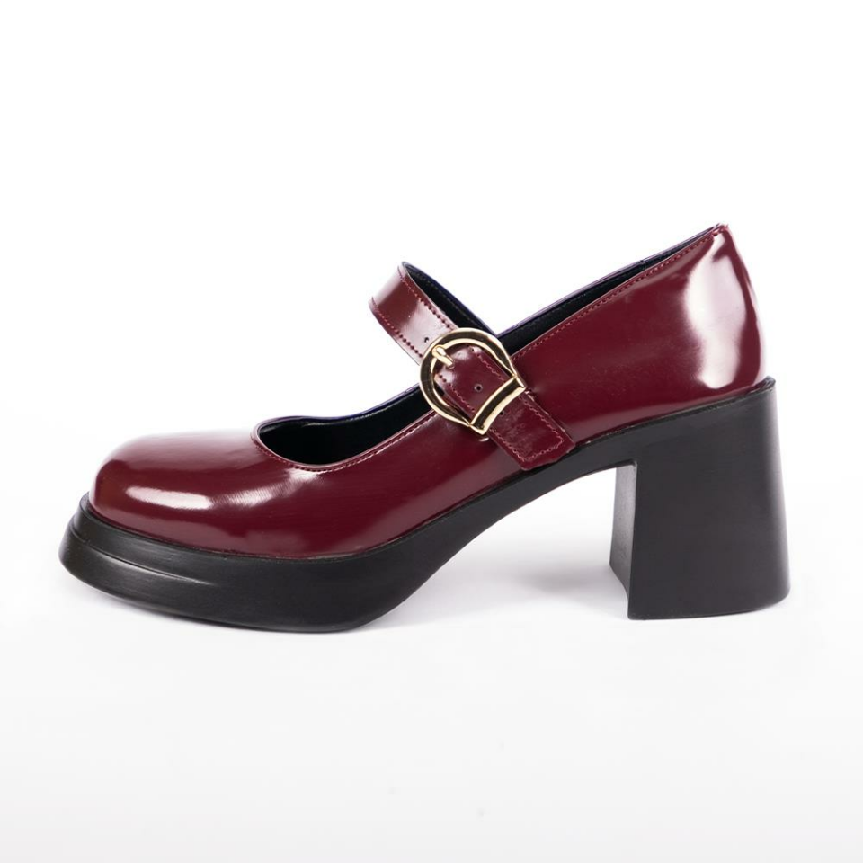 590 Kadın Vegan Topuklu Ayakkabı (7cm) Bordo Rugan - 40