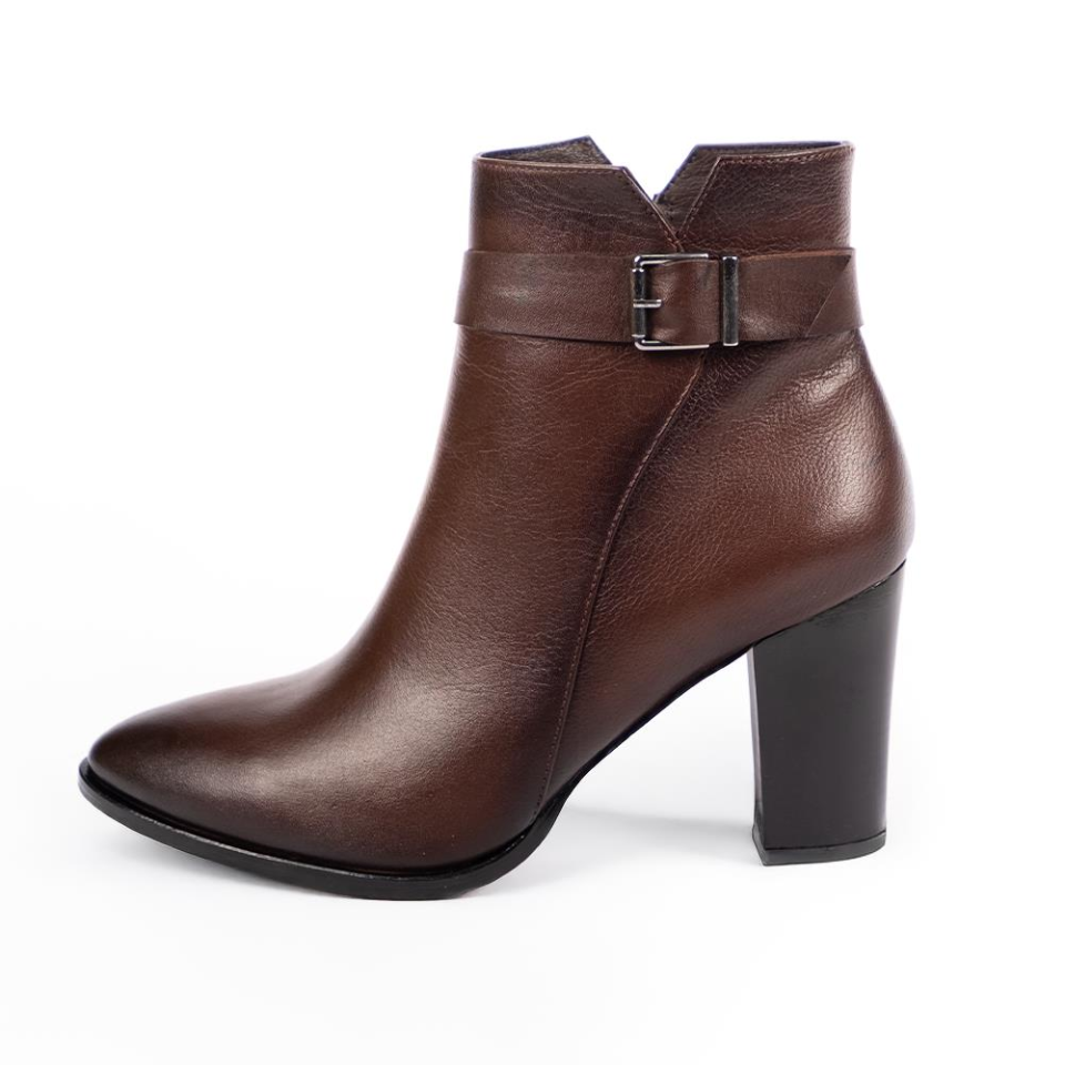 43021 Kadın Deri Bot (9cm) Kahverengi - 39