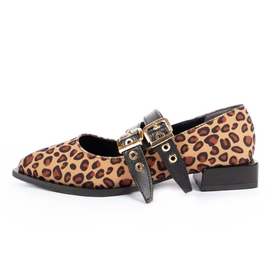 458324 Kadın Vegan Babet Siyah Leopar - 39