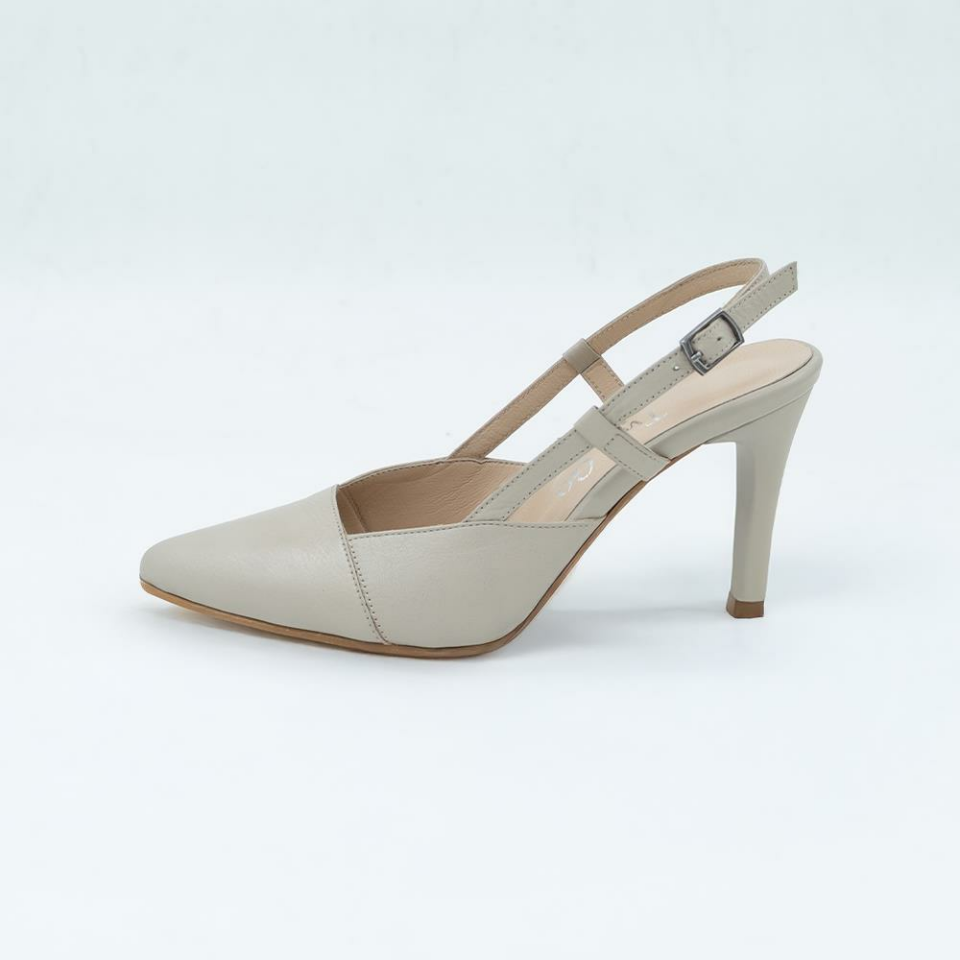 044 Kadın Deri Topuklu Sandalet 40 - Bej